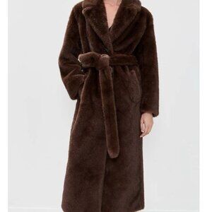 Rebecca Minkoff long, faux fur wrap coat w hood - NEW W TAGS - sz Small - brown